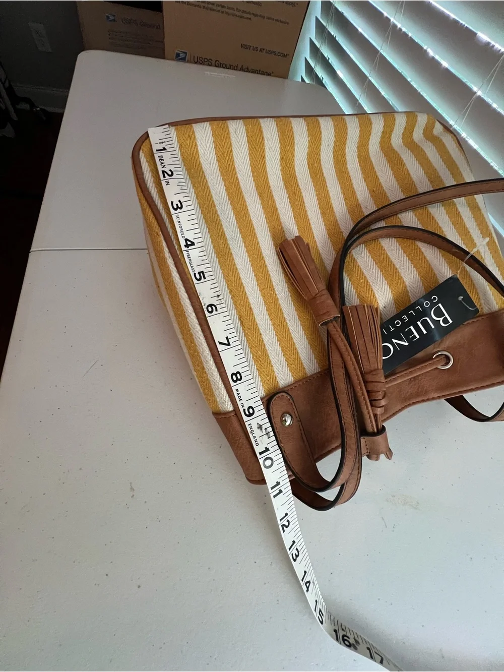 Bueno Yellow and White Striped Hobo with Brown Trim and Tassels